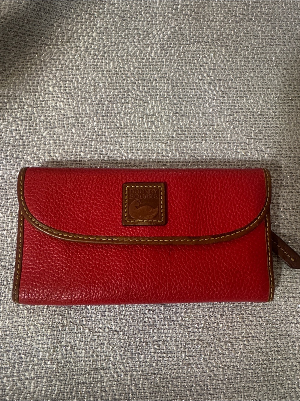 Dooney & Bourke Red Leather Wallet with Brown Trim